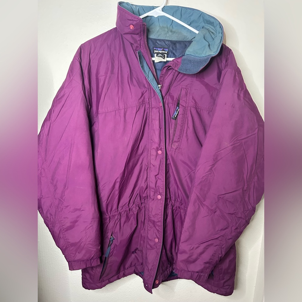Patagonia Jacket Womens LargePurple Puffer Oversize Winter Coat  Detachable Hood